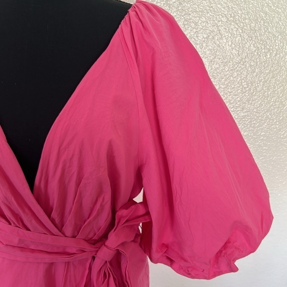 Pink Puff Sleeve with Tie Belt Mini Dress Size Large - Picture 7 of 14